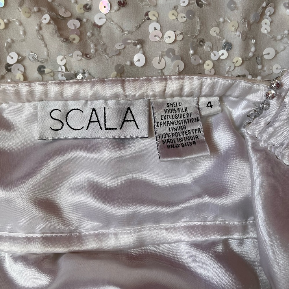 SCALA white with sequins Off shoulder Dress - Size 4 from Eagle Formal Wear. - Picture 5 of 5